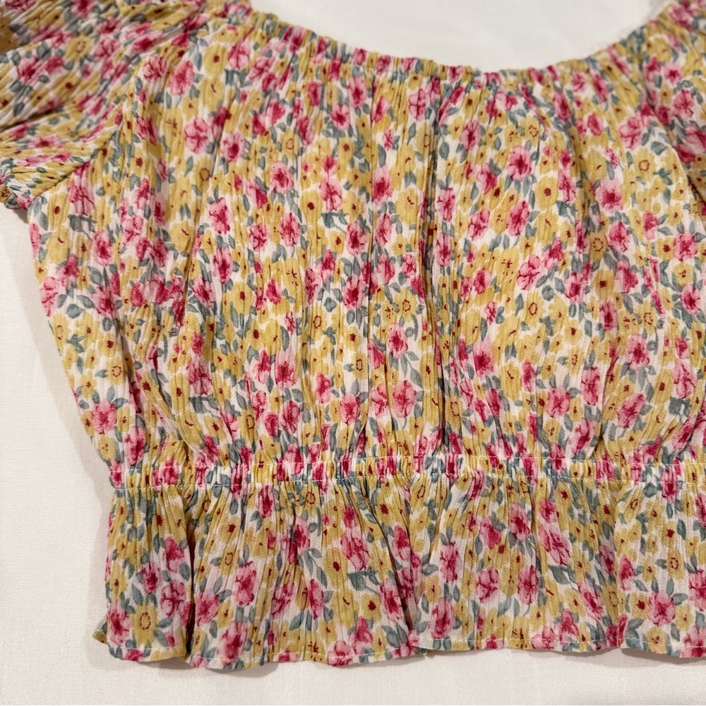 NEW Lulus Floral Puff Sleeves Crop Peplum Top Women S New w/o Tag Ditzy Babydoll - Picture 3 of 16